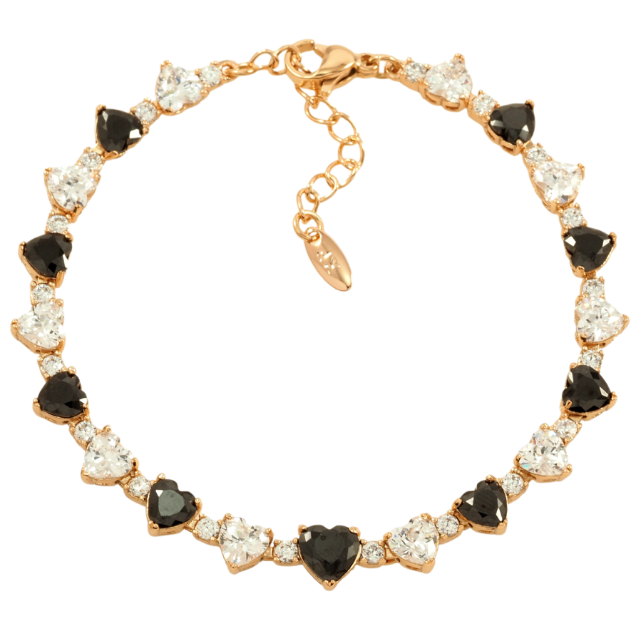 Браслет Xuping Позолота 18K Черно-белые кристальные сердечки размер с доп. цепочкой 17-20.5см х 5мм фото №1