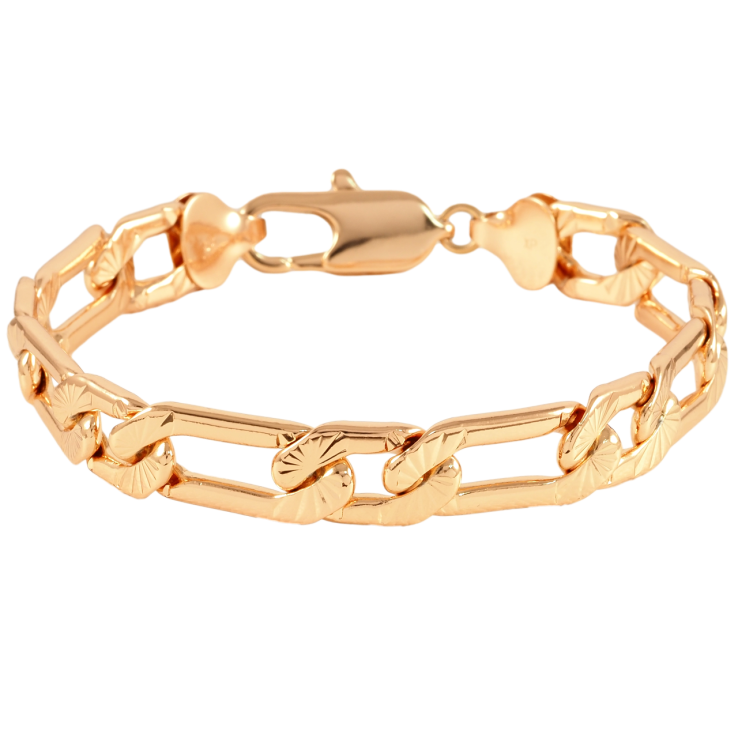 Браслет Xuping Позолота 18K Цепочка плетение Фигаро с узором размер 23.5см х 11мм фото №16