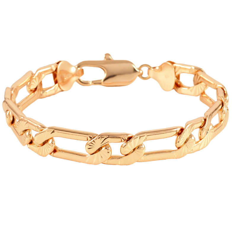 Браслет Xuping Позолота 18K Цепочка плетение Фигаро с узором размер 23.5см х 11мм фото №1