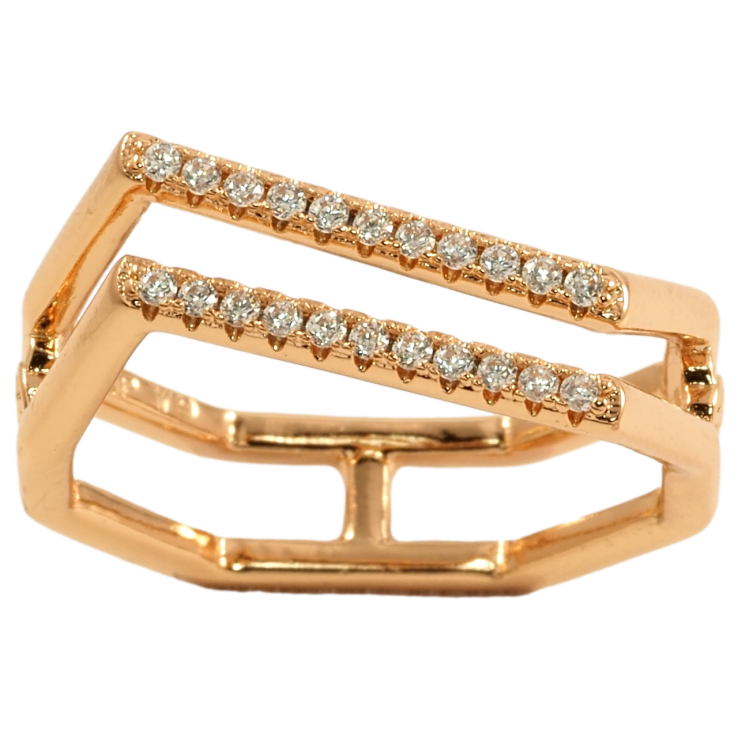 Кольцо Xuping Позолота 18K Двойная шинка с дорожками циркония фото №19