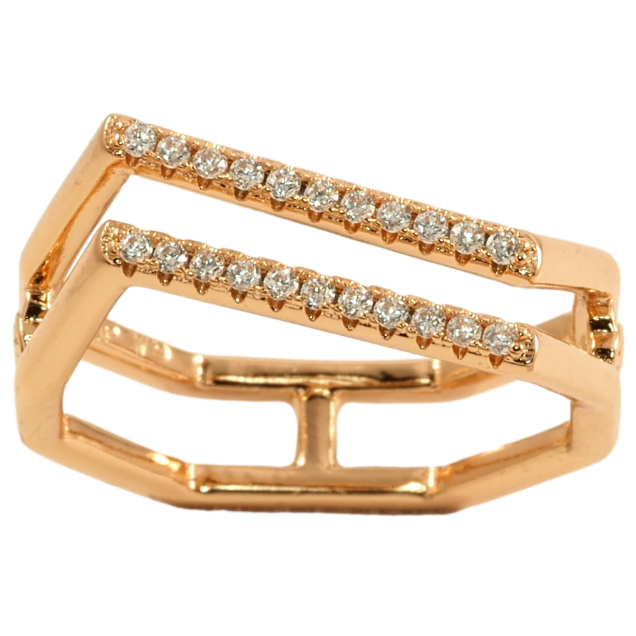 Кольцо Xuping Позолота 18K Двойная шинка с дорожками циркония фото №1