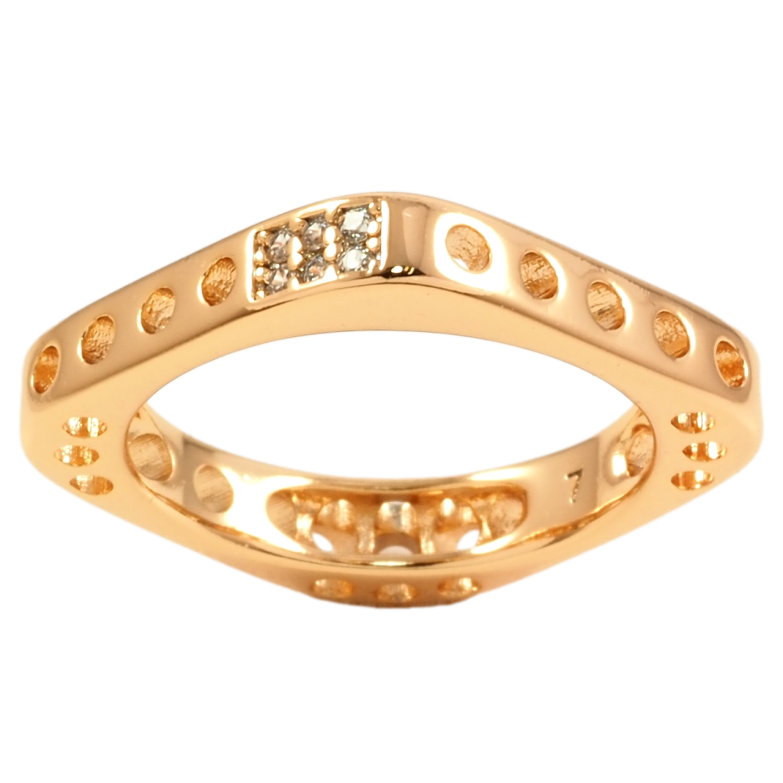 Кольцо Xuping Позолота 18K Квадратное с резным узором и цирконием фото №1