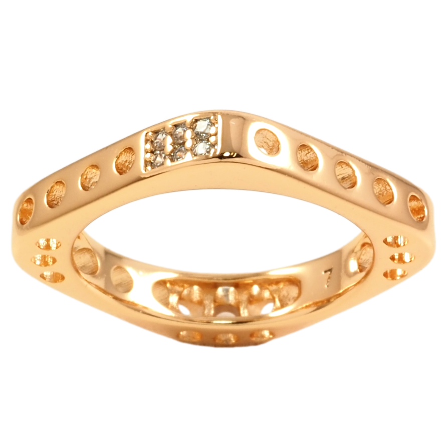 Кольцо Xuping Позолота 18K Квадратное с резным узором и цирконием фото №1