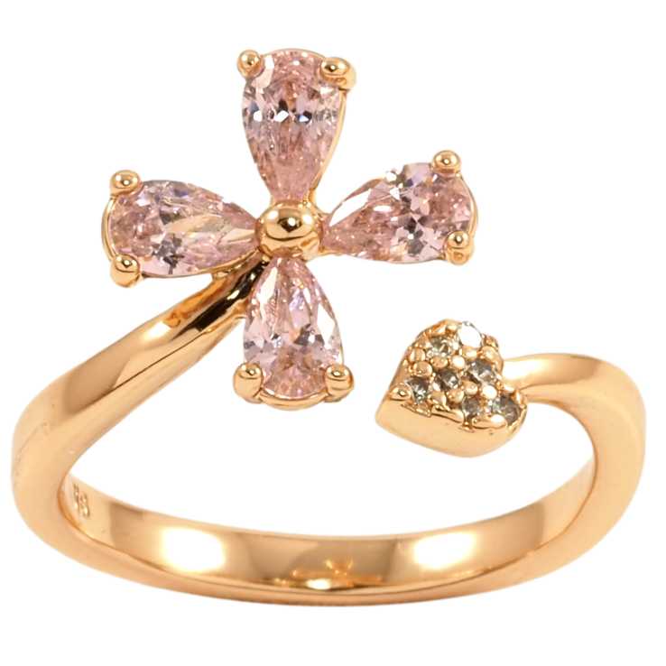 Кольцо Xuping Позолота 18K Розовый кристальный цветок с сердечком фото №15