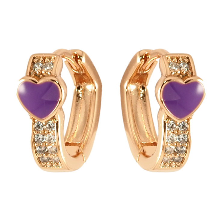 Серьги Xuping Позолота 18K колечки Инкрустация цирконием и сердечко с сиреневой эмалью фото №14