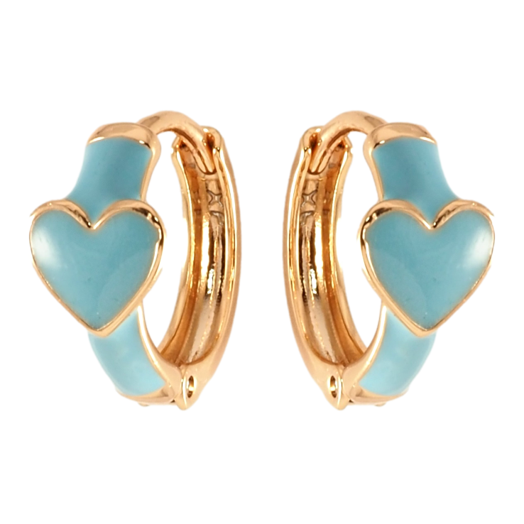 Серьги Xuping Позолота 18K колечки Сердечки с голубой эмалью фото №8
