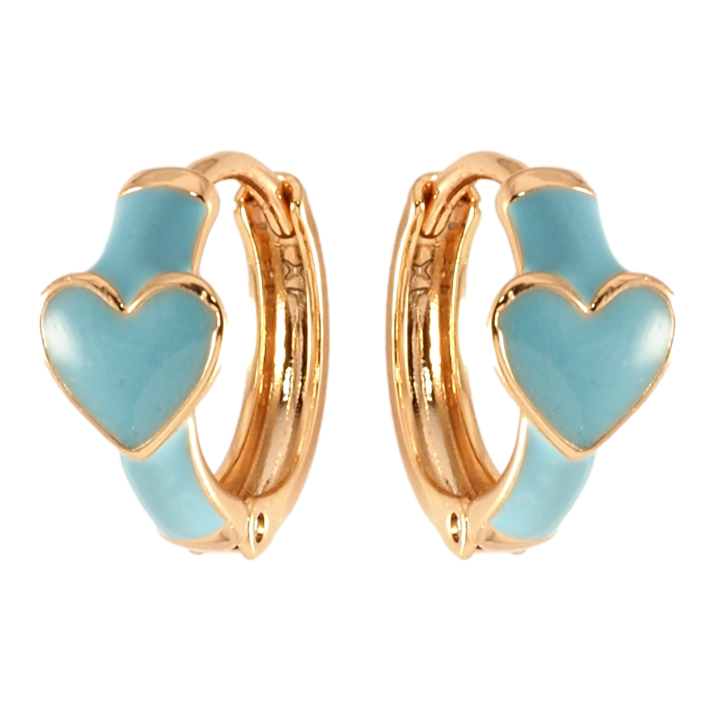 Серьги Xuping Позолота 18K колечки Сердечки с голубой эмалью фото №1