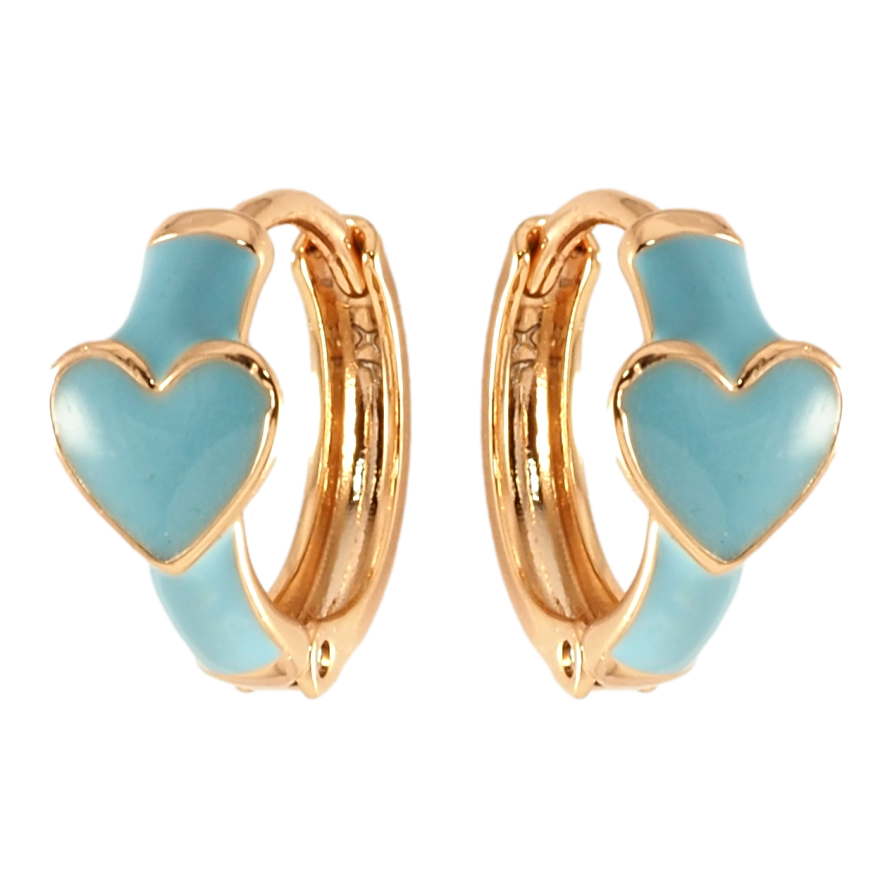 Серьги Xuping Позолота 18K колечки Сердечки с голубой эмалью фото №1