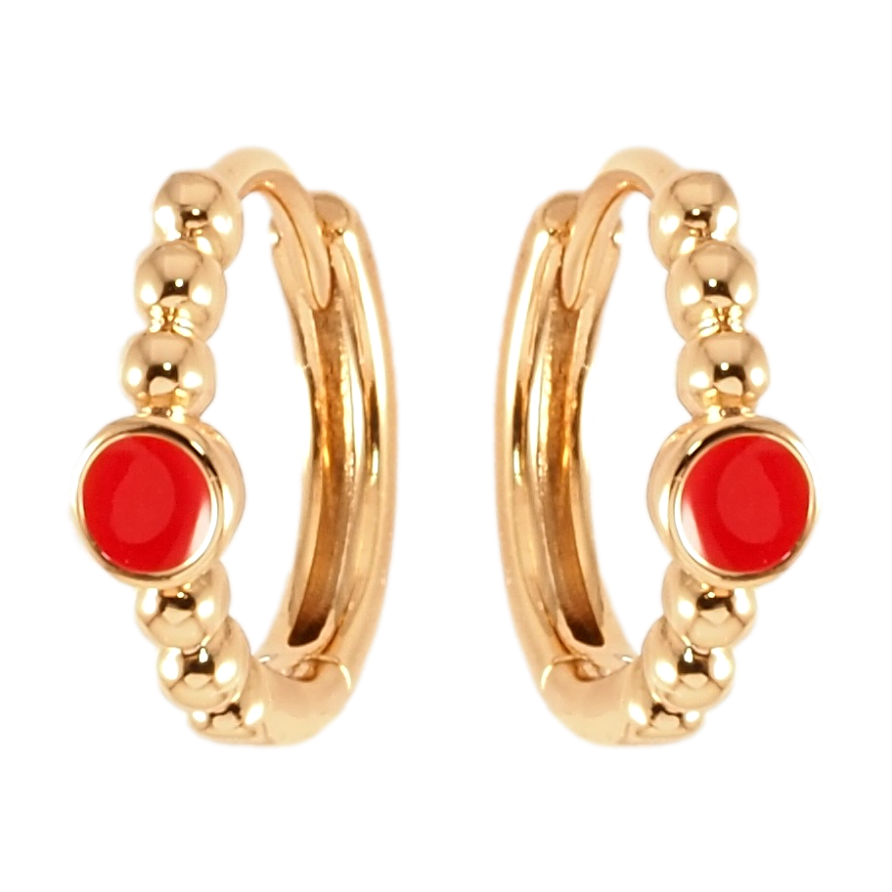 Серьги Xuping Позолота 18K колечки Узор из шариков и колечка красной эмали фото №1