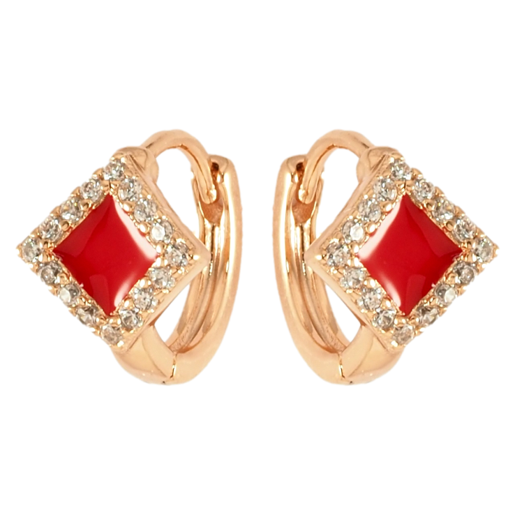 Серьги Xuping Позолота 18K колечки Ромбовый узор с красной эмалью и цирконием фото №11