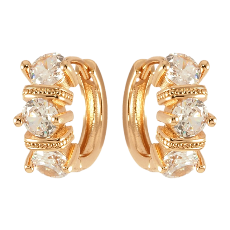 Серьги Xuping Позолота 18K колечки Три фианита фото №7