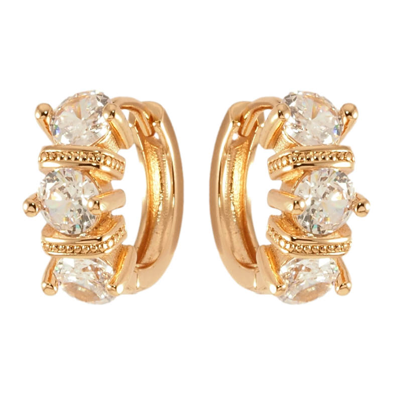 Серьги Xuping Позолота 18K колечки Три фианита фото №1