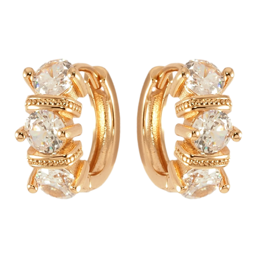 Серьги Xuping Позолота 18K колечки Три фианита фото №1