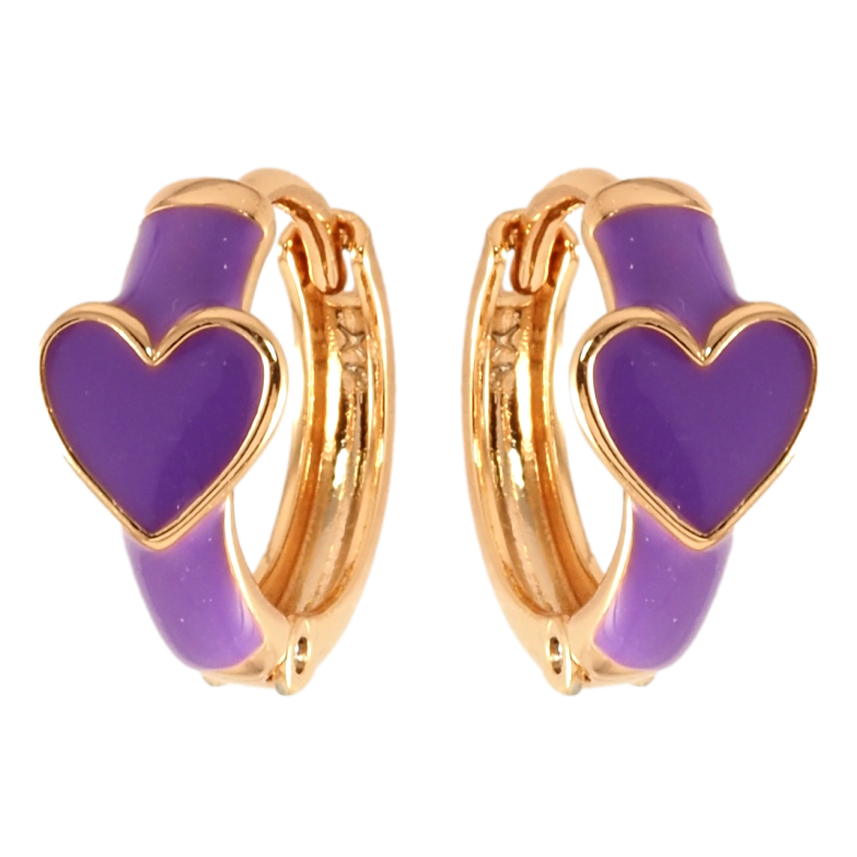 Серьги Xuping Позолота 18K колечки Сердечко с сиреневой эмалью фото №1