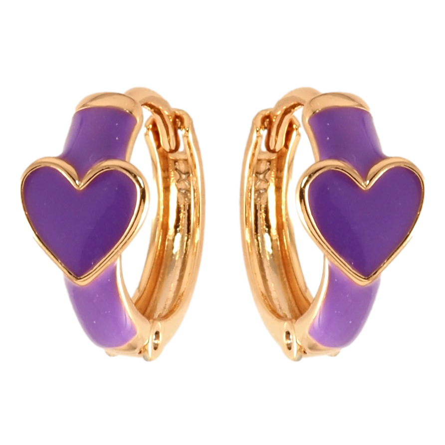 Серьги Xuping Позолота 18K колечки Сердечко с сиреневой эмалью фото №1