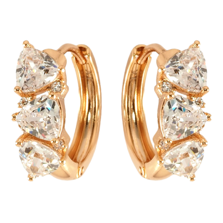 Серьги Xuping Позолота 18K колечки Три кристалла фото №8