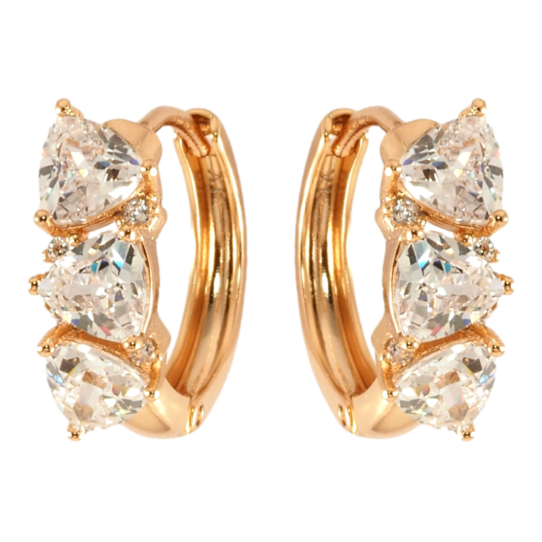 Серьги Xuping Позолота 18K колечки Три кристалла фото №2