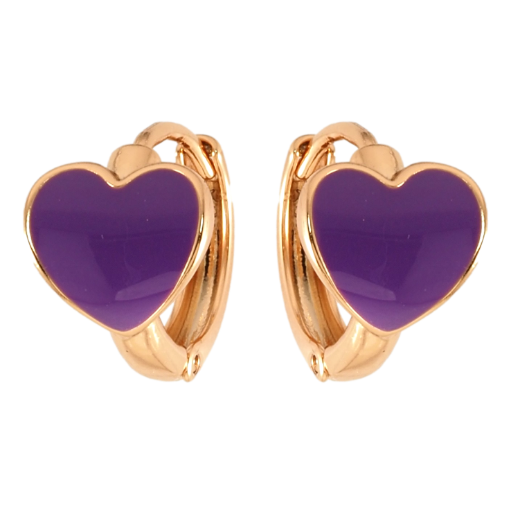 Серьги Xuping Позолота 18K колечки Сердечки с сиреневой эмалью фото №7