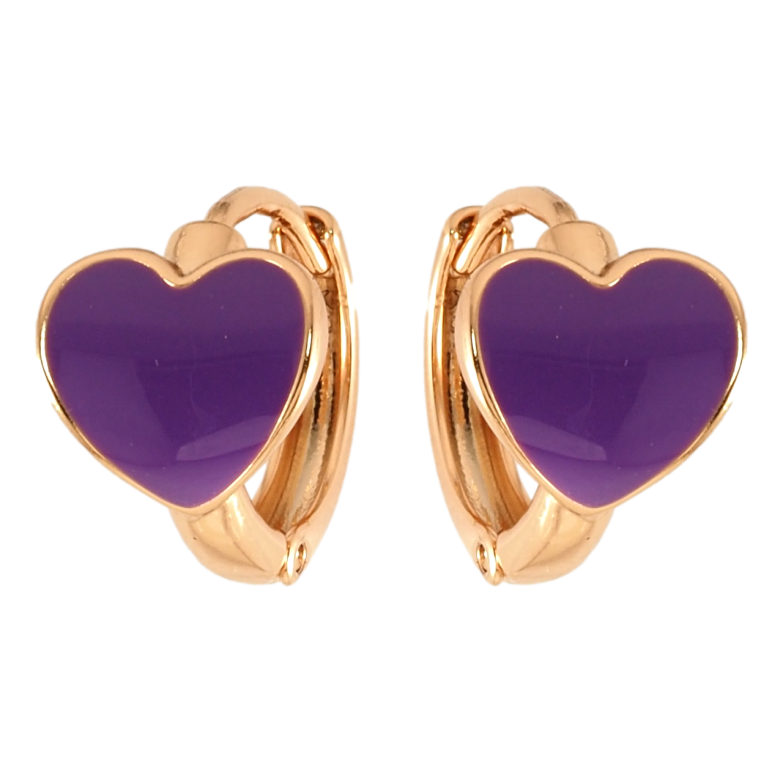 Серьги Xuping Позолота 18K колечки Сердечки с сиреневой эмалью фото №1