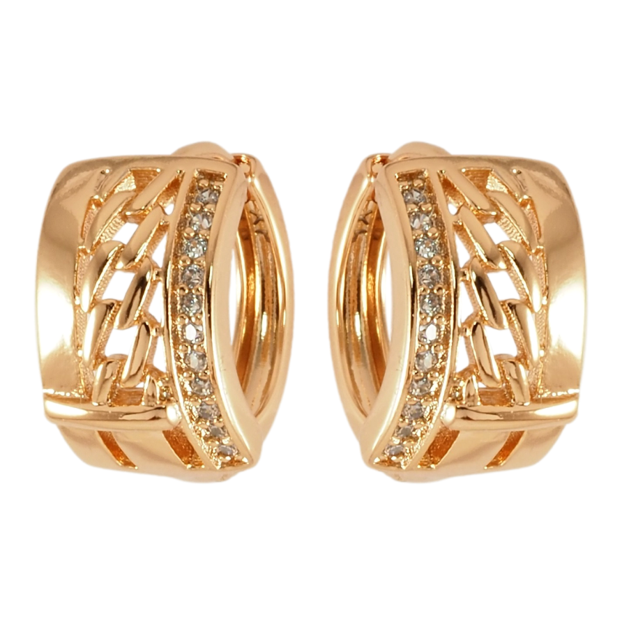 Серьги Xuping Позолота 18K колечки Узор цепочка с дорожкой циркония фото №1