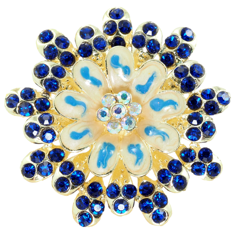 Брошка Квітка з покриттям емаллю та синіми стразами фото №4