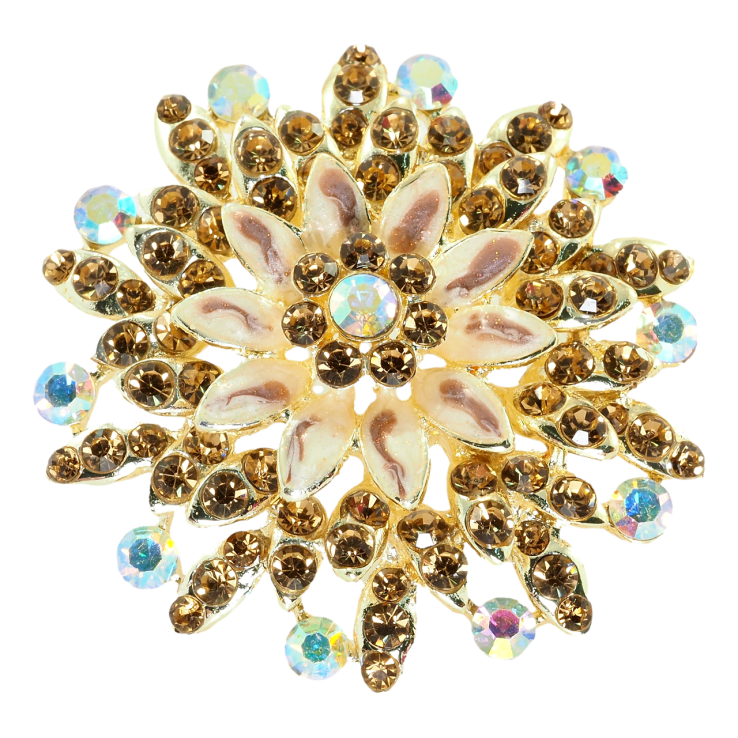 Брошка Квітка з покриттям емаллю та коричневими стразами фото №8
