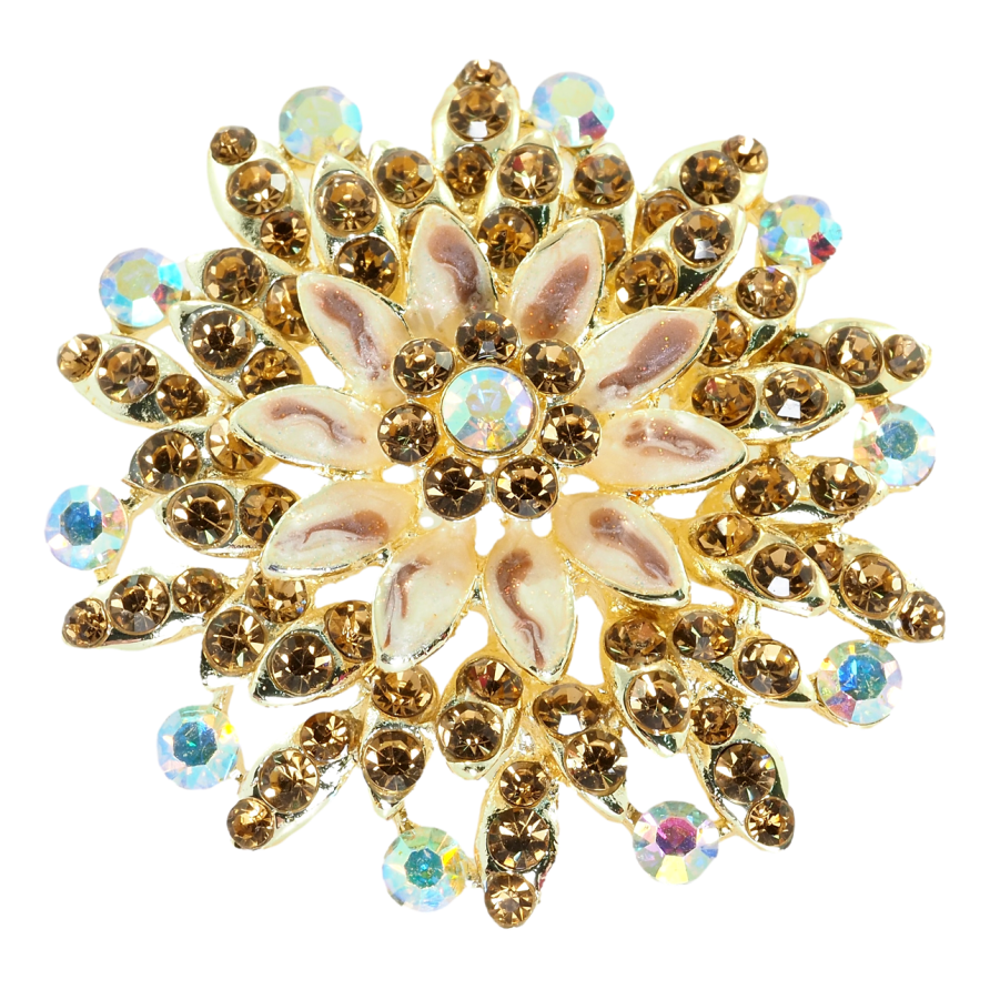 Брошка Квітка з покриттям емаллю та коричневими стразами фото №1