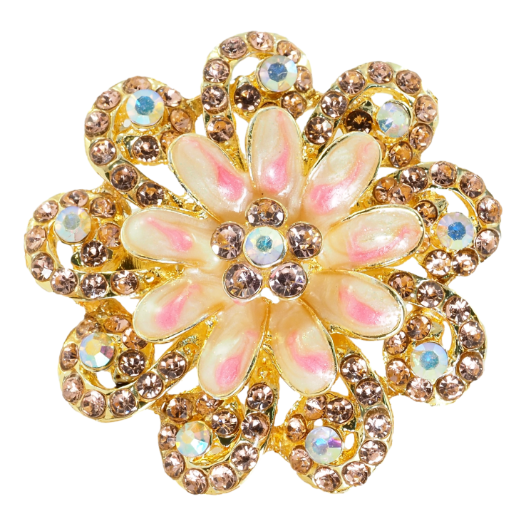 Брошка Квітка з покриттям емаллю та рожевими стразами фото №7