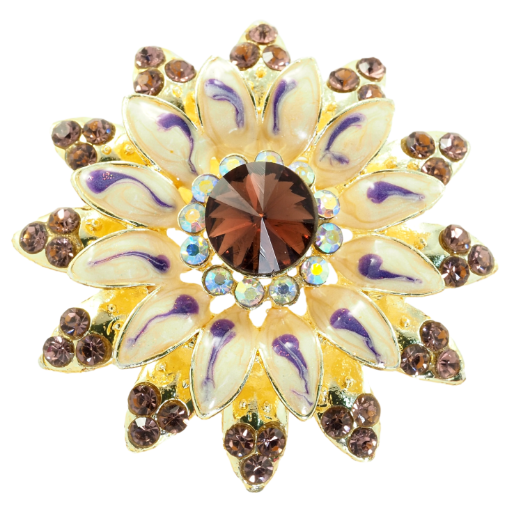 Брошка Квітка з покриттям емаллю та бордовими стразами фото №11