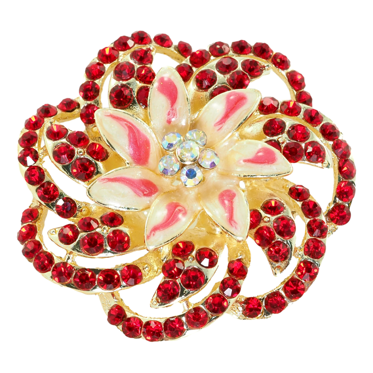 Брошка Квітка з покриттям емаллю та червоними стразами фото №10