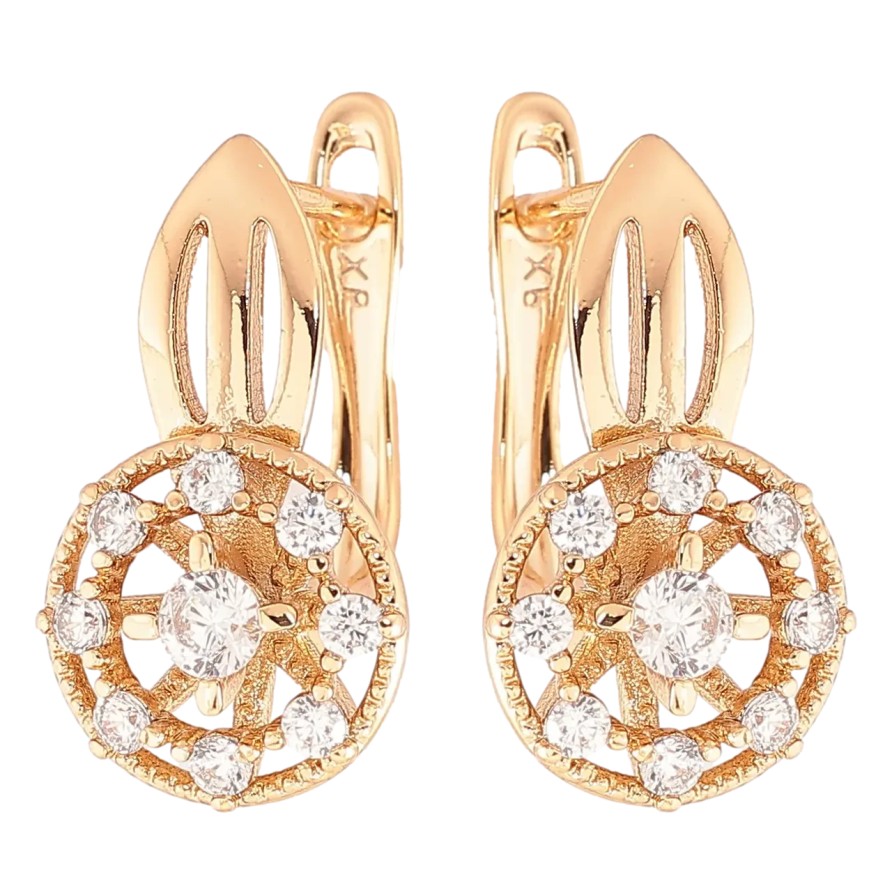 Сережки Xuping Позолота 18K англійський замок Візерунок з цирконієм фото №1