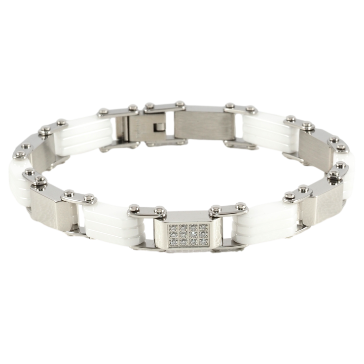 Браслет Xuping ТТМ Stainless Steel колір Родій Ланки з білої кераміки та цирконієм розмір 20см х 6-8мм фото №10