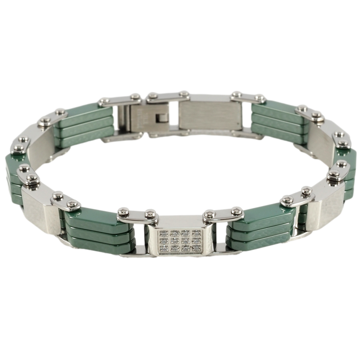 Браслет Xuping ТТМ Stainless Steel колір Родій Ланки з зеленої кераміки та цирконієм розмір 20см х 6-8мм фото №8