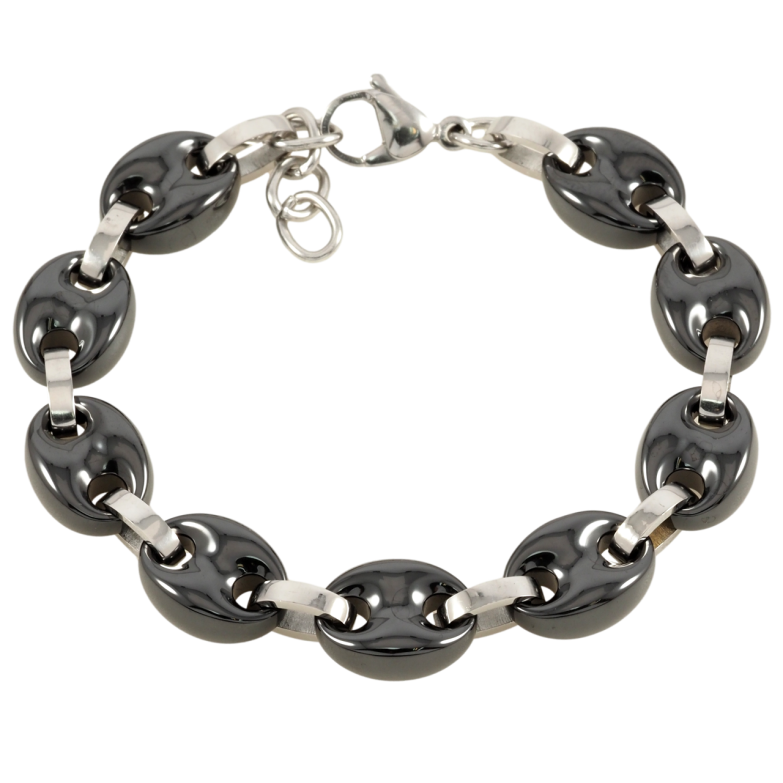 Браслет Xuping ТТМ Stainless Steel цвет Родий Звенья с черной керамики размер с доп.цепочкой 18.5-20см х11мм фото №14