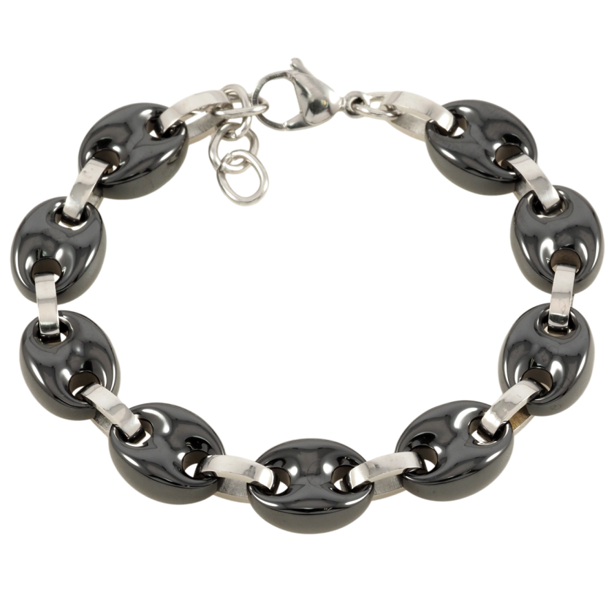 Браслет Xuping ТТМ Stainless Steel колір Родій Ланки з чорної кераміки розмір з доп.ланцюжком 18.5-20см х  11мм фото №1