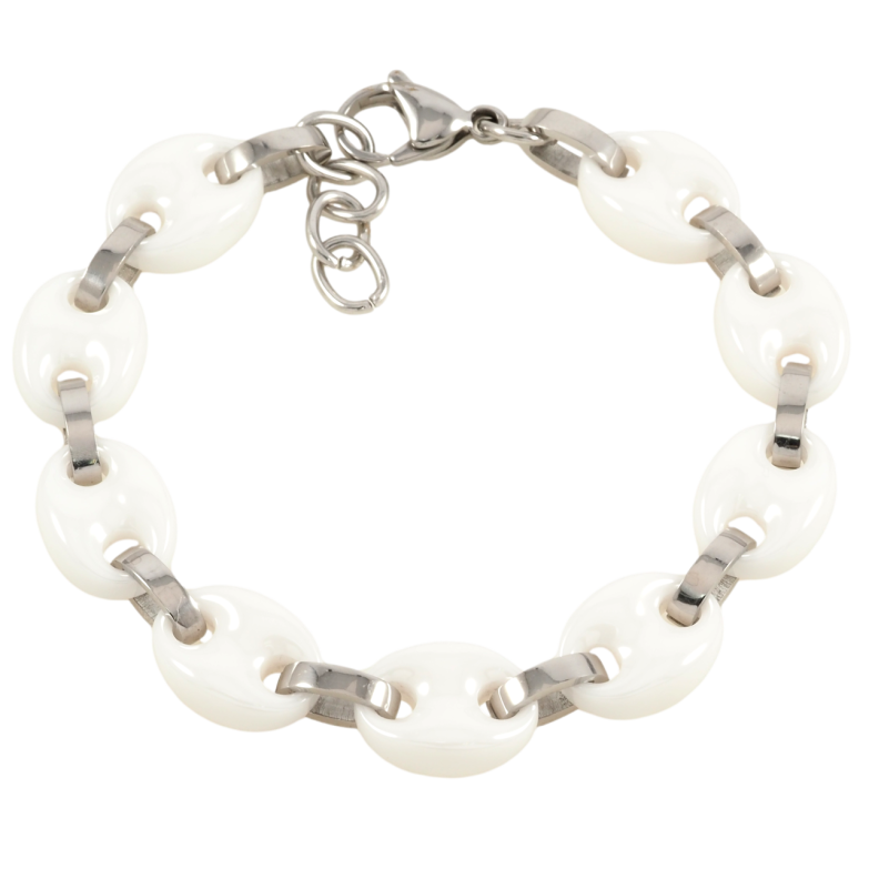 Браслет Xuping ТТМ Stainless Steel цвет Родий Звенья с белой керамики размер с доп.цепочкой 18.5-20см х 11мм фото №15