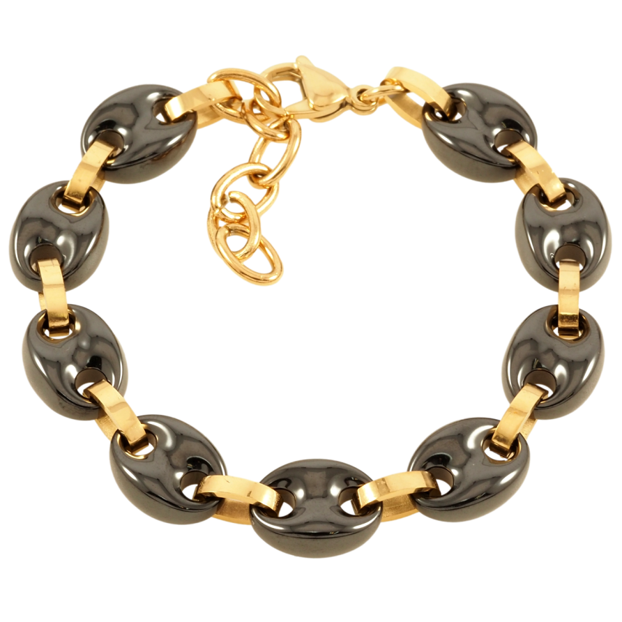 Браслет Xuping ТТМ Stainless Steel колір 14К Ланки з чорної кераміки розмір з доп.ланцюжком 18.5-22см х 11мм фото №1