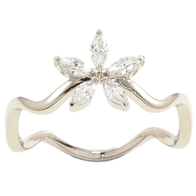 Кольцо Xuping Родий Кристальный цветочек на волнистой шинке фото №1