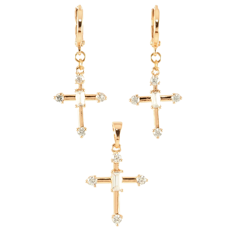 Набір Xuping Позолота 18K Сережки Кулон Хрестики з цирконієм фото №2