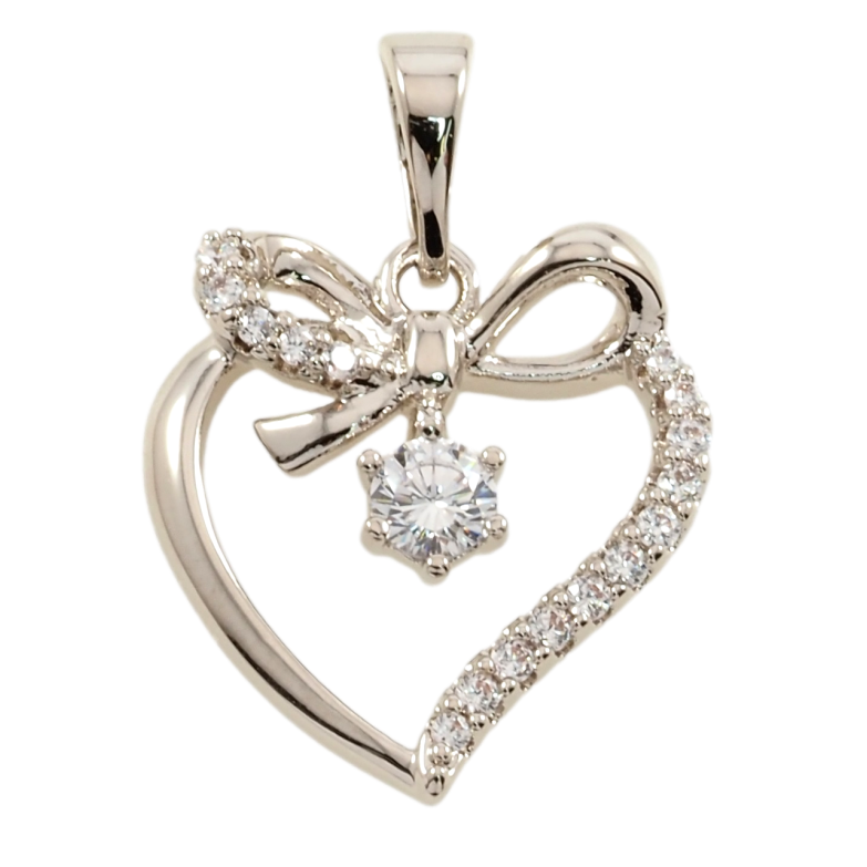 Кулон Xuping Родій Сердечко з бантом і цирконієм для ланцюжка до 5мм фото №1