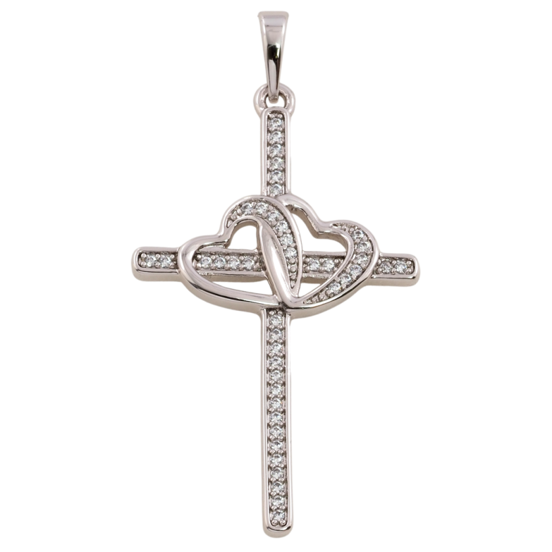 Кулон Xuping Родій Хрест з цирконієм і сердечками для ланцюжка до 6мм фото №1
