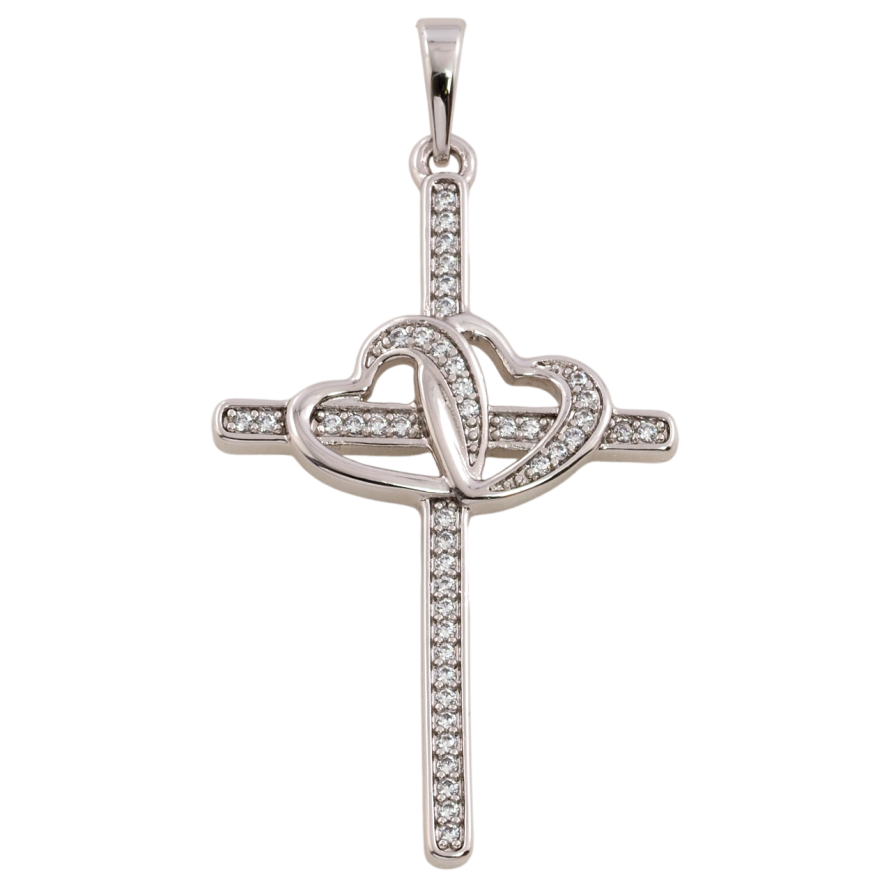 Кулон Xuping Родий Крест с цирконием и сердечками для цепочки до 6мм фото №1