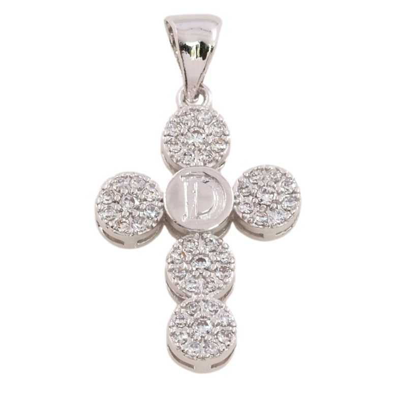 Кулон Xuping Родий Крест с цирконием и буквой D для цепочки до 3мм фото №1 Кулон Xuping Родий Крест с цирконием и буквой D для цепочки до 3мм фото №1