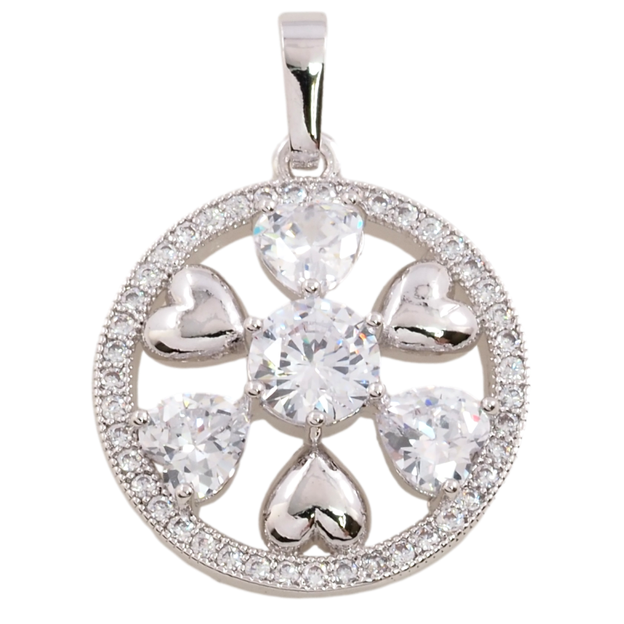 Кулон Xuping Родій Візерунок з інкрустацією цирконієм і сердечками для ланцюжка до 5мм фото №1