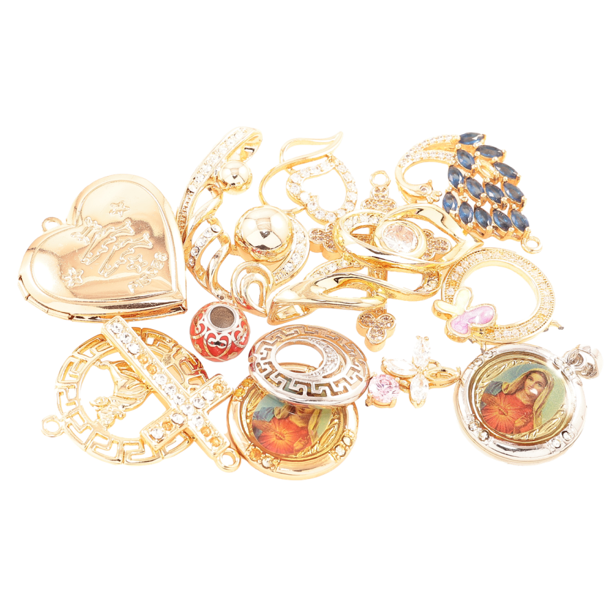 Кулони Позолота 18K та Родій. БІЖУТЕРНИЙ ЛОМ ціна за 50 г. ДИВІТЬСЯ ОПИС! фото №1 Кулони Позолота 18K та Родій. БІЖУТЕРНИЙ ЛОМ ціна за 50 г. ДИВІТЬСЯ ОПИС! фото №1