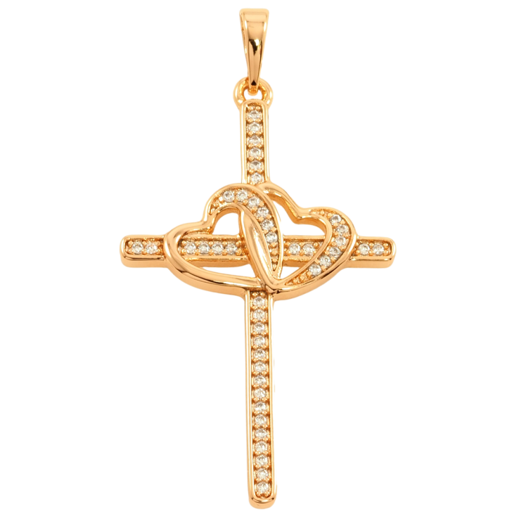 Кулон Xuping Позолота 18K Крест с цирконием и сердечками для цепочки до 6мм фото №7 Кулон Xuping Позолота 18K Крест с цирконием и сердечками для цепочки до 6мм фото №7