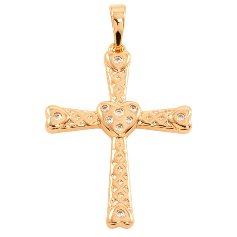 Кулон Xuping Позолота 18K Крест с сердечком и вставками циркония для цепочки до 6мм фото №1