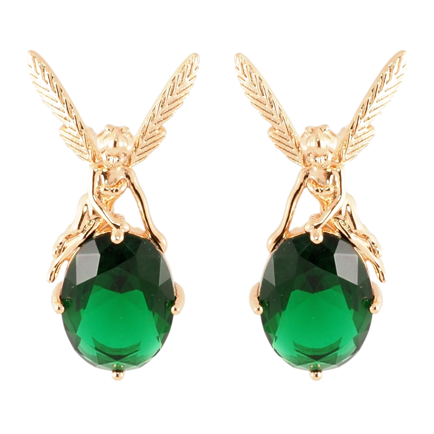 Серьги Xuping Позолота 18K пусеты Фея на зеленом кристалле фото №1 Серьги Xuping Позолота 18K пусеты Фея на зеленом кристалле фото №1