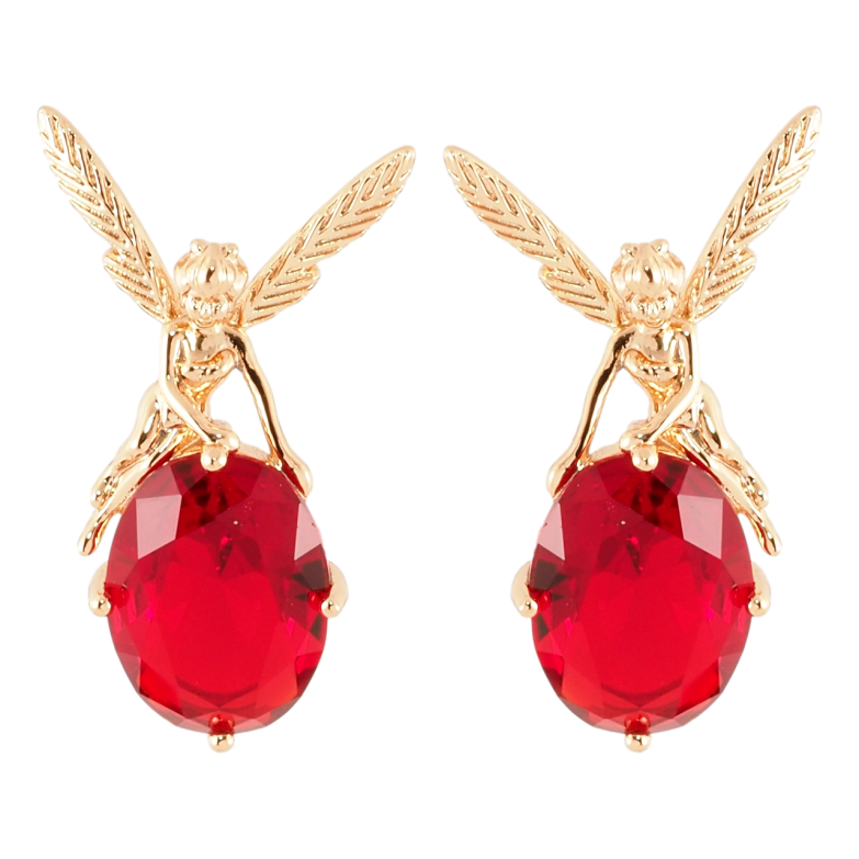Сережки Xuping Позолота 18K пусети Фея на червоному кристалі фото №1