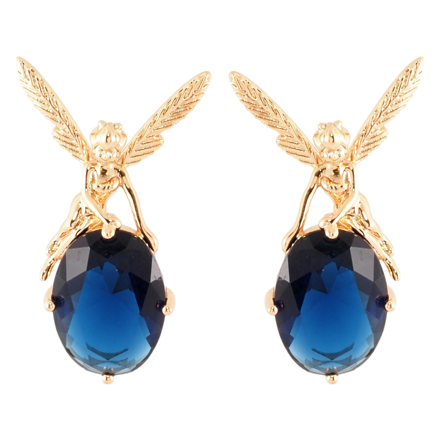 Серьги Xuping Позолота 18K пусеты Фея на синем кристалле фото №1